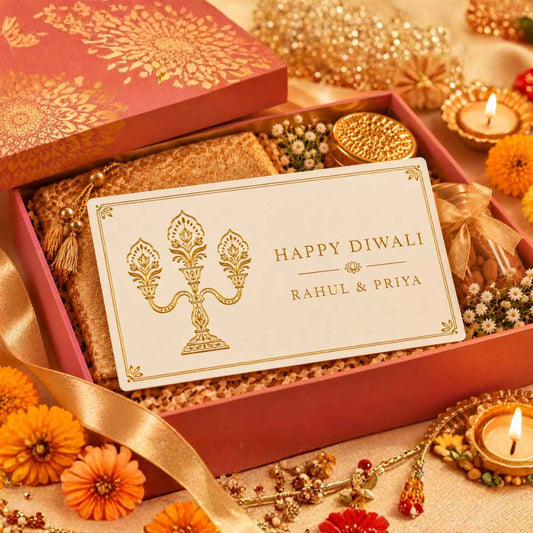 Personalised Gold Foil Gift Cards - Golden Aarti Design - Dilwali Special