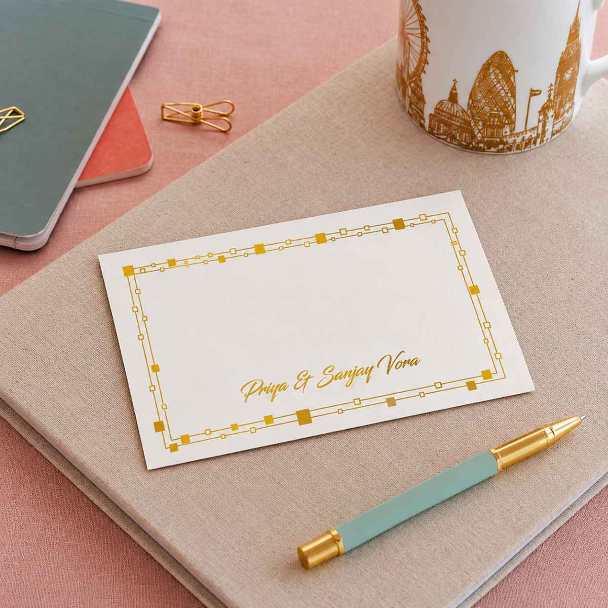 Personalised Gold Foil Note Cards - Geometric - Set of 20