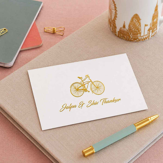 Personalised Gold Foil Note Cards -Retro Pedal - Set of 20