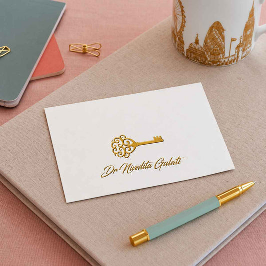 Personalised Gold Foil Note Cards - Vintage Key - Set of 20
