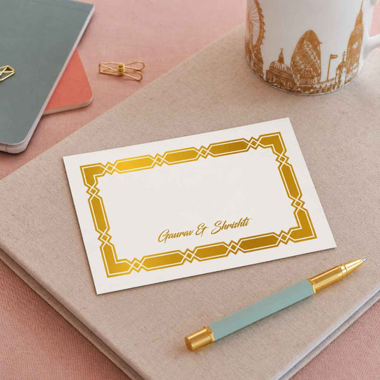 Personalised Gold Foil Note Cards - Oriental Frame - Set of 20