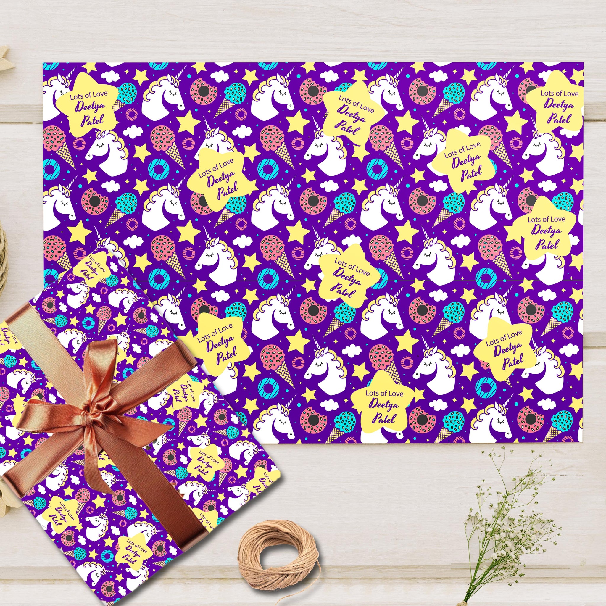 Custom Gift Wrapping Paper- Unicorn Theme