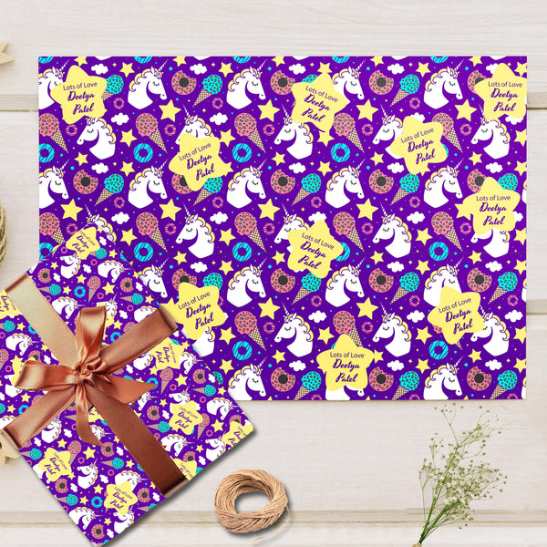 Custom Gift Wrapping Paper- Unicorn Theme