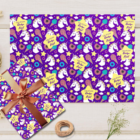 Custom Gift Wrapping Paper- Unicorn Theme