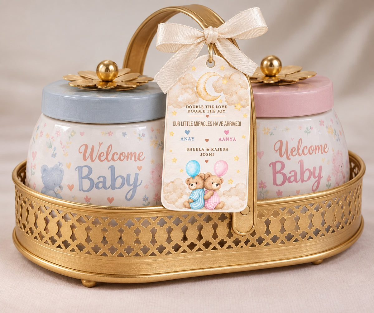 Baby Shower & Birth Announcement Gift Tags in Twin Baby Design