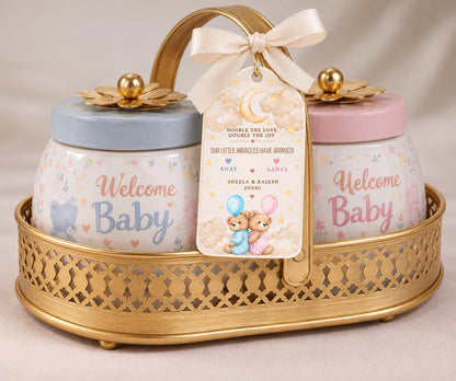 Baby Shower & Birth Announcement Gift Tags in Twin Baby Design