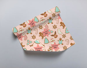 Personalised Merry Christmas Gift Wrapping Paper -Pink Gingerbread Man Theme Chatterbox Labels