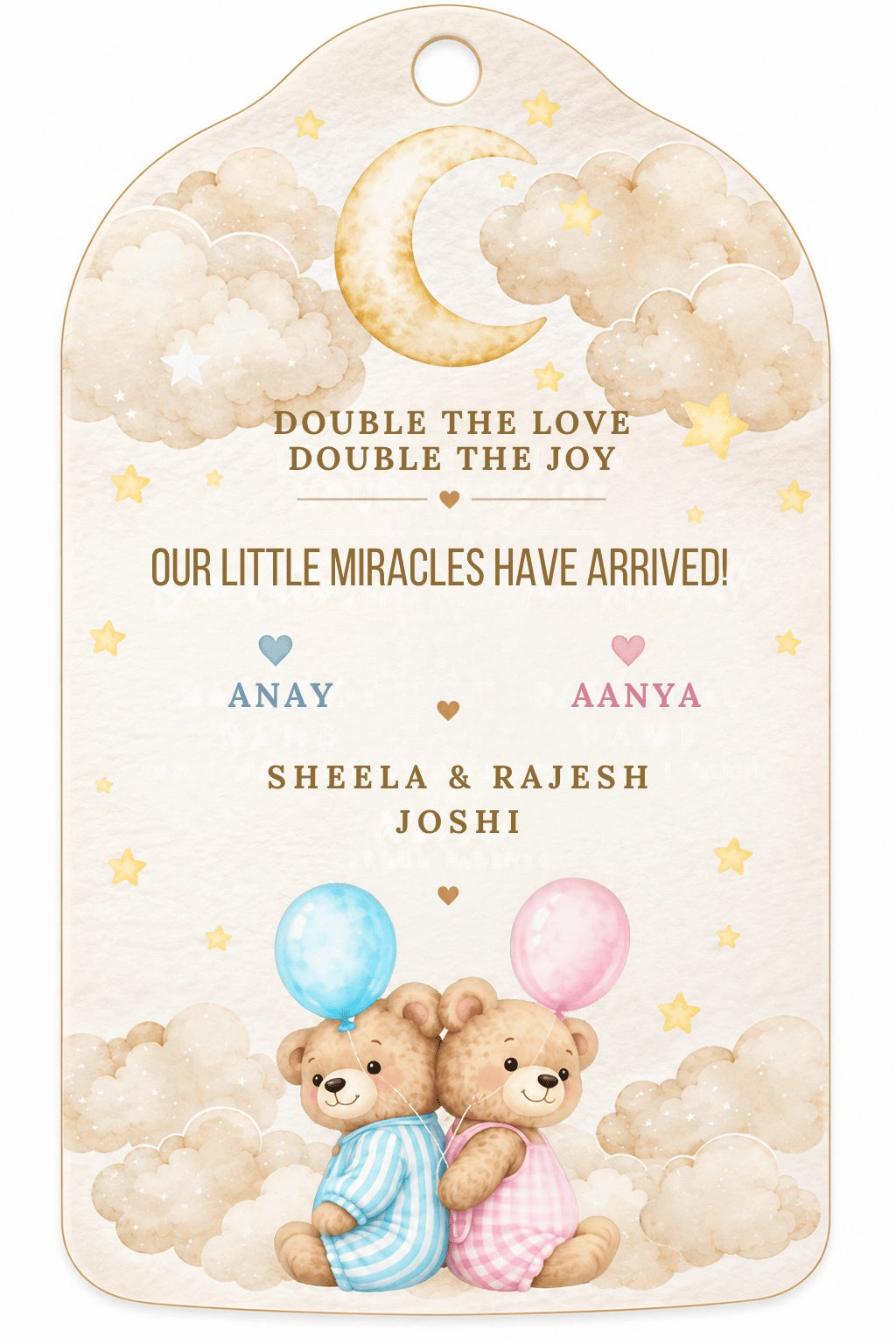 Baby Shower & Birth Announcement Gift Tags in Twin Baby Design