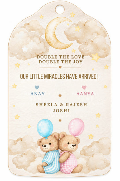 Baby Shower & Birth Announcement Gift Tags in Twin Baby Design
