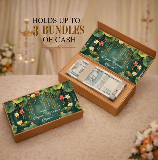 Personalised Shagun Cash Gift Box - Lotus Garden