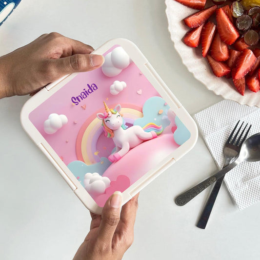 Custom Snack Box & Lunch Box for kids - Unicorn Design - Chatterbox Labels - Lunch Box