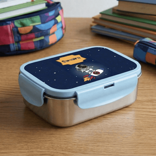 Custom Steel Snack Box & Lunch Box for Kids - Space Design - Chatterbox Labels - Lunch Box