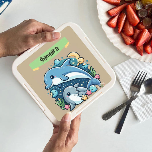 Custom Snack Box & Lunch Box for kids - Dolphin Design - Chatterbox Labels - Lunch Box