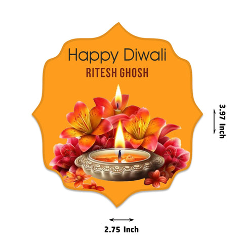 Happy Diwali Gift Tags/Gift Labels - Die - Cut Shape - Golden Petals Design - Chatterbox Labels - Gift Tags