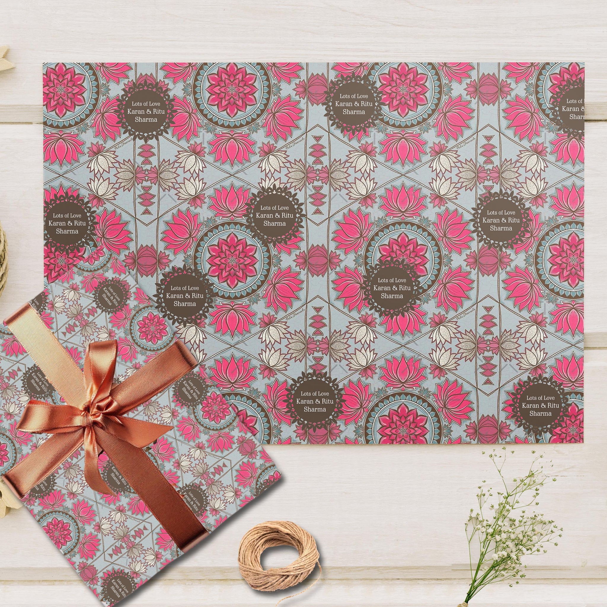 Custom Happy Diwali Gift Wrapping Paper - Lotus Breeze Theme