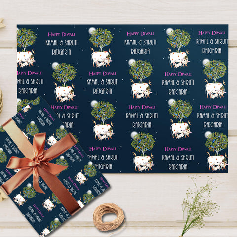 Custom Happy Diwali Gift Wrapping Paper - Pichwai Design