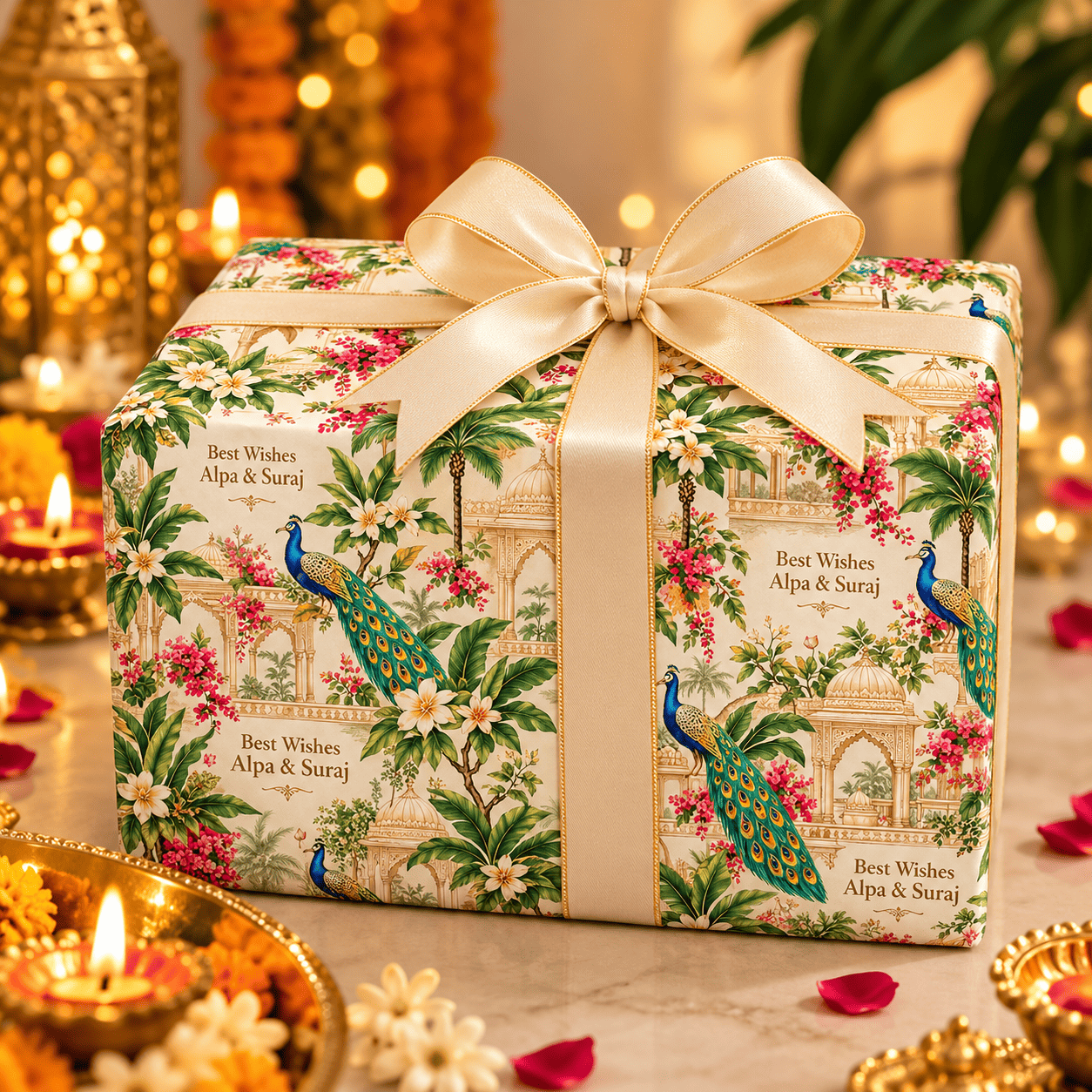 Custom Happy Diwali Gift Wrapping Paper - Jewel of Jaipur Design