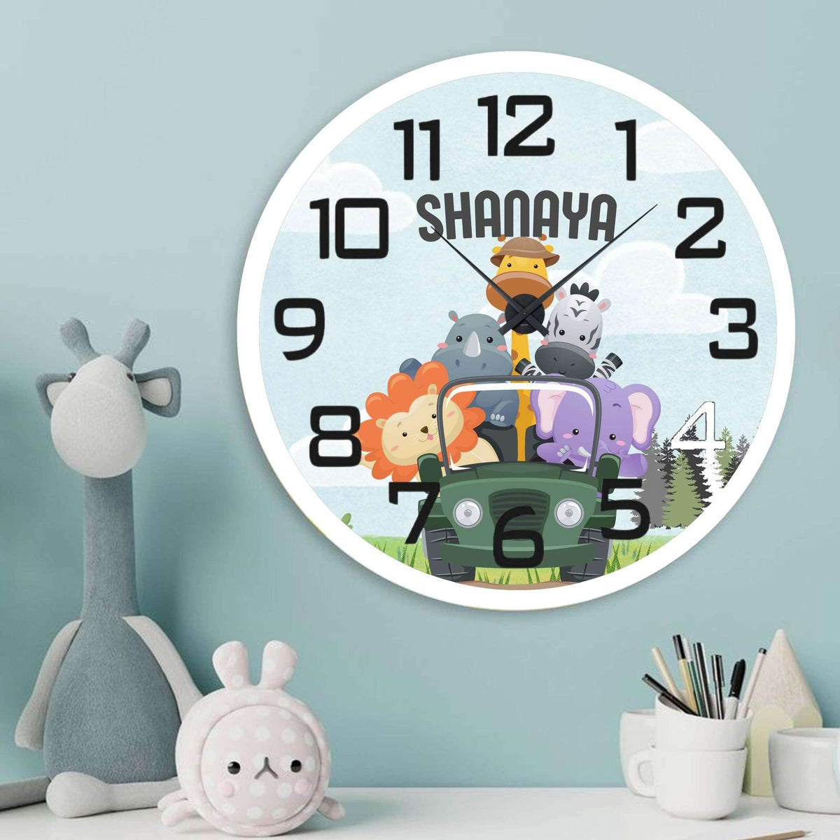Personalised Acrylic Wall Clock - Tic Tock Safari - Chatterbox Labels - Wall Clock