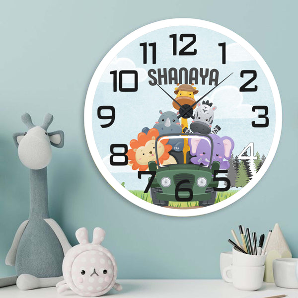 Personalised Wall Clock - Tic Tock Safari Chatterbox Labels