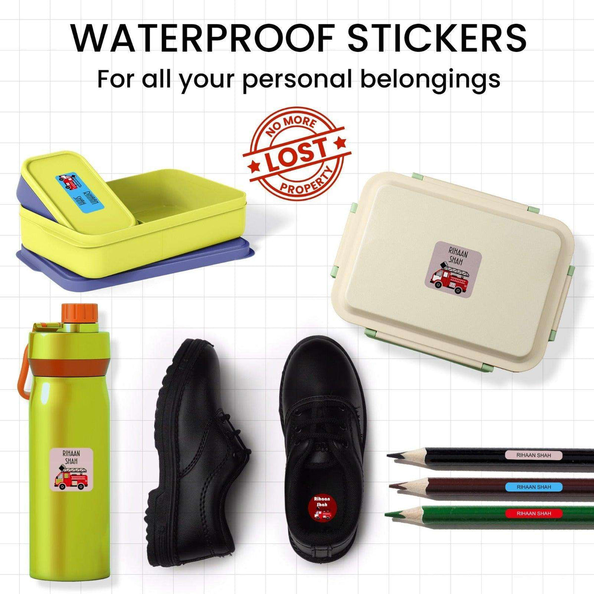 Assorted Shapes Waterproof Labels - Colorful Strokes Theme - Chatterbox Labels - Personalised Waterproof Stickers - Opaque