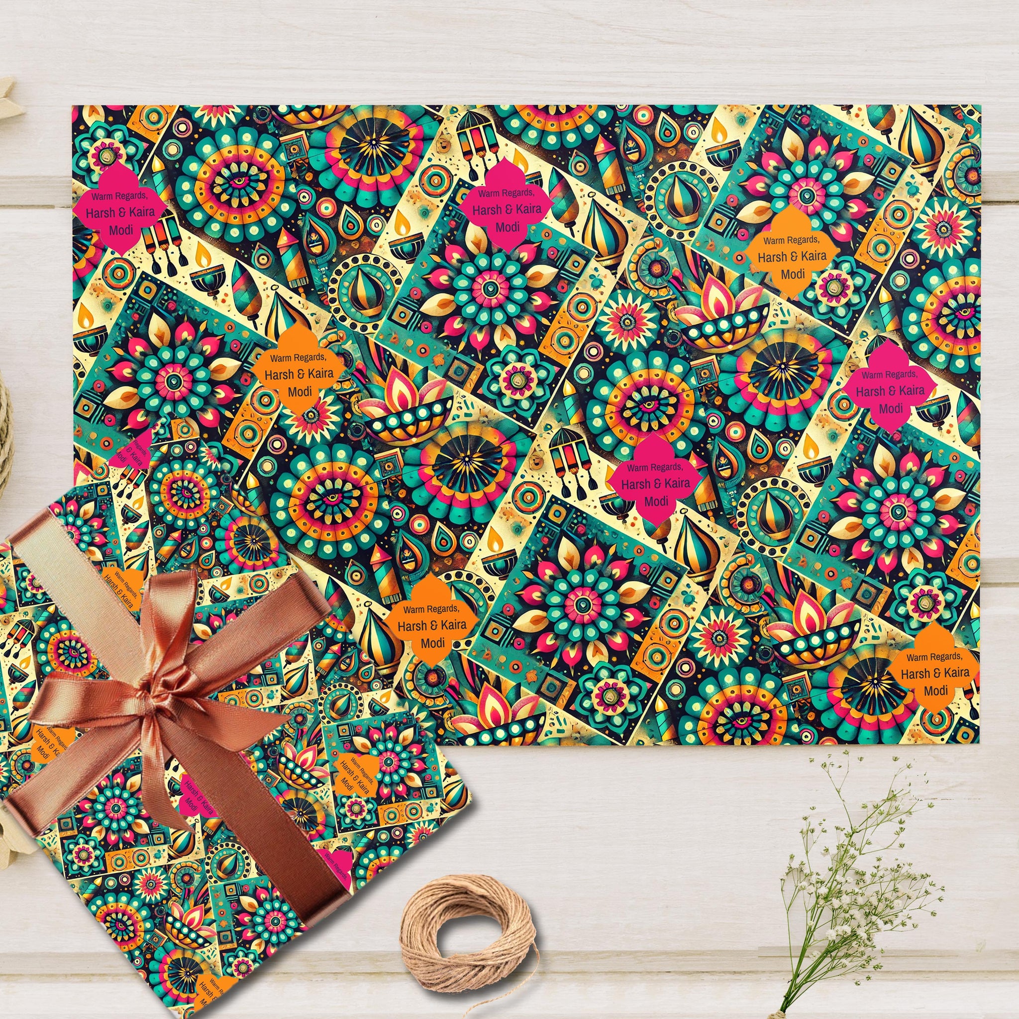 Custom Happy Diwali Gift Wrapping Paper - Bespoke Festive Fusion