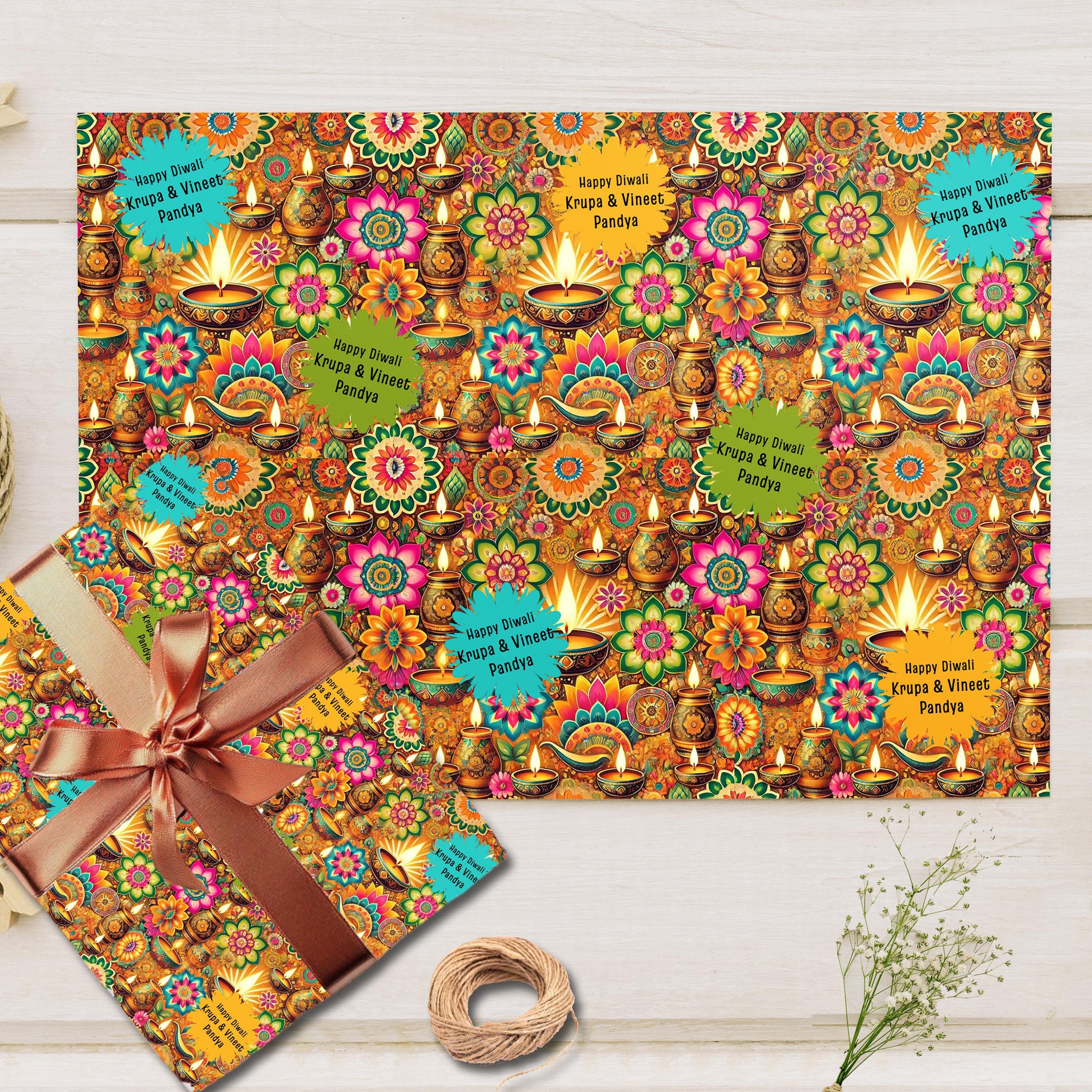 Custom Happy Diwali Gift Wrapping Paper - Bespoke Festive Symphony