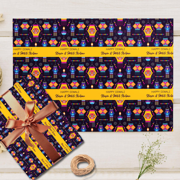 Custom Happy Diwali Gift Wrapping Paper - Lantern Luster Theme
