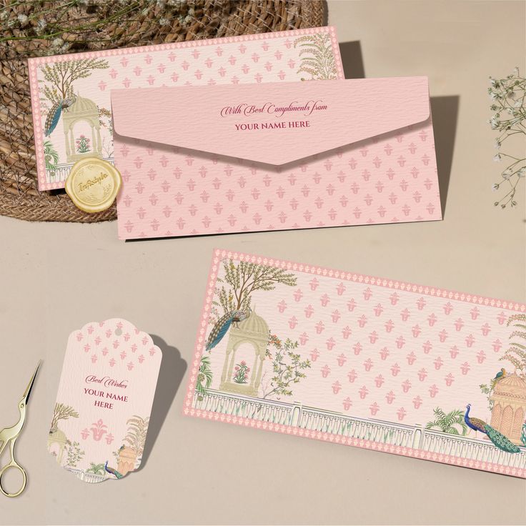 Personalised Money Envelopes - Pink Peacock - Chatterbox Labels - Envelopes