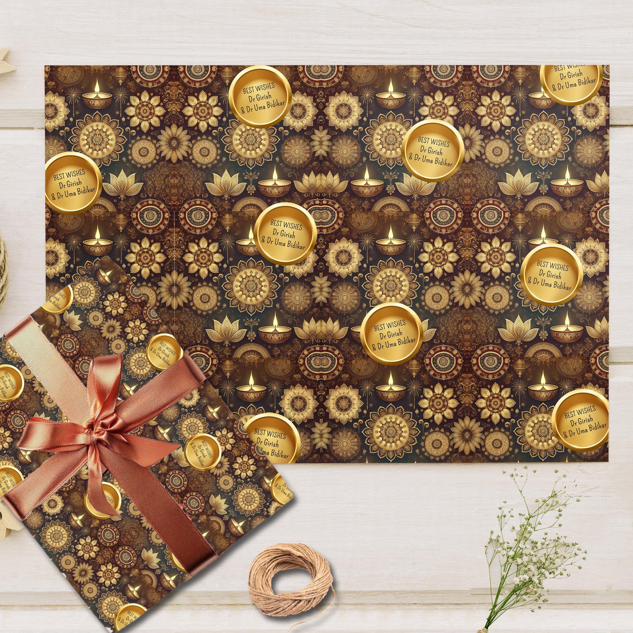 Custom Happy Diwali Gift Wrapping Paper - Bespoke Gold Elegance