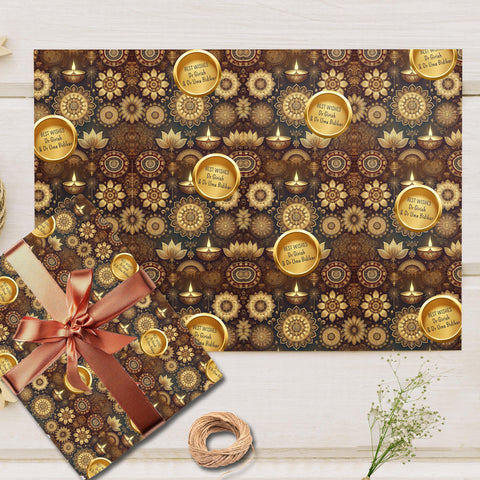 Custom Happy Diwali Gift Wrapping Paper - Bespoke Gold Elegance