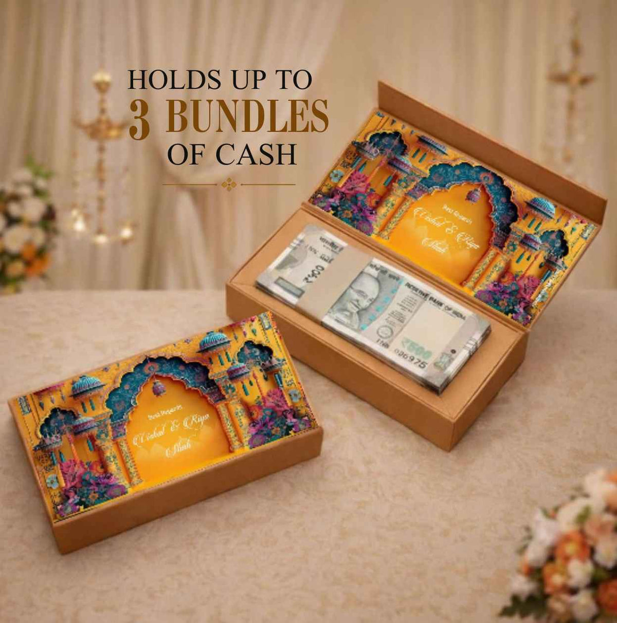 Personalised Shagun Cash Gift Box - Golden Arch