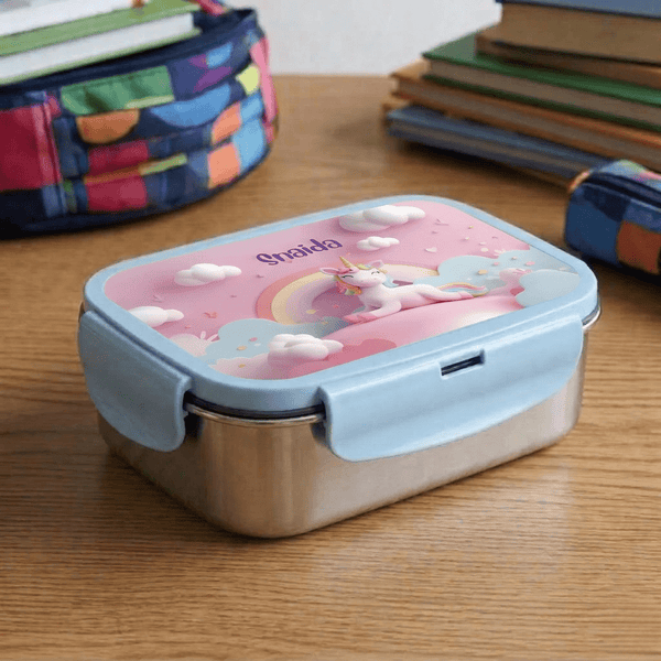 Custom Steel Snack Box & Lunch Box for Kids - Unicorn Design - Chatterbox Labels - Lunch Box
