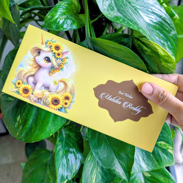 Personalised Money Envelopes - Yellow Unicorn Theme - Set of 20 - Chatterbox Labels - Envelopes