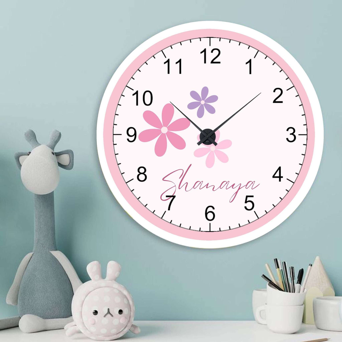 Personalised Acrylic Wall Clock - Petal Power - Chatterbox Labels - Wall Clock