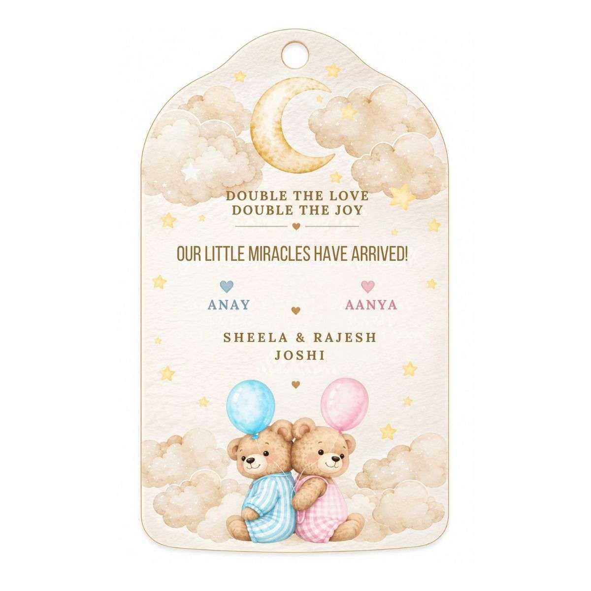 Baby Shower & Birth Announcement Gift Tags in Twin Baby Design