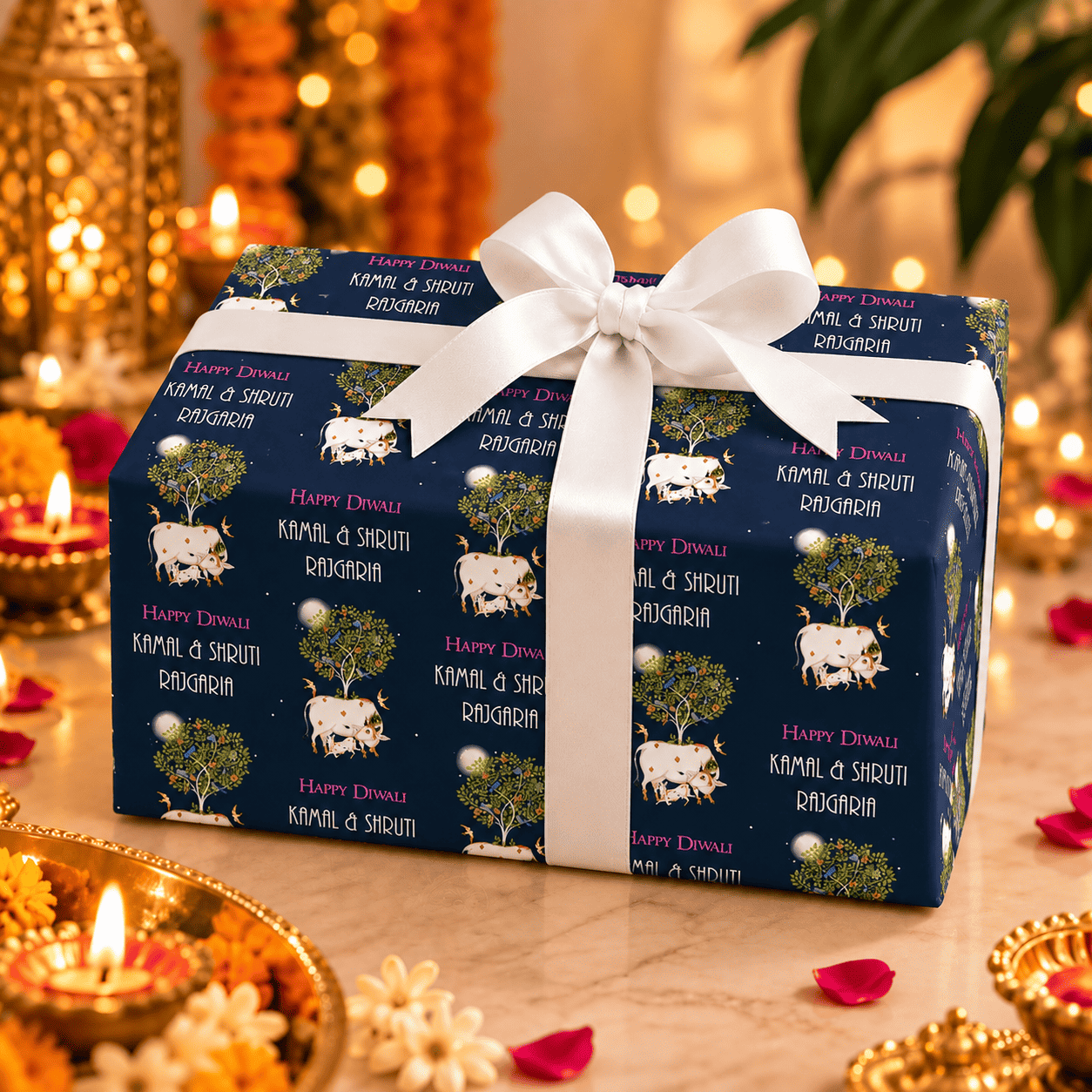 Custom Happy Diwali Gift Wrapping Paper - Pichwai Design