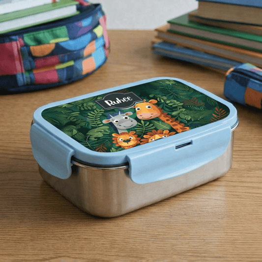 Custom Steel Snack Box & Lunch Box for Kids - Jungle Design - Chatterbox Labels - Lunch Box