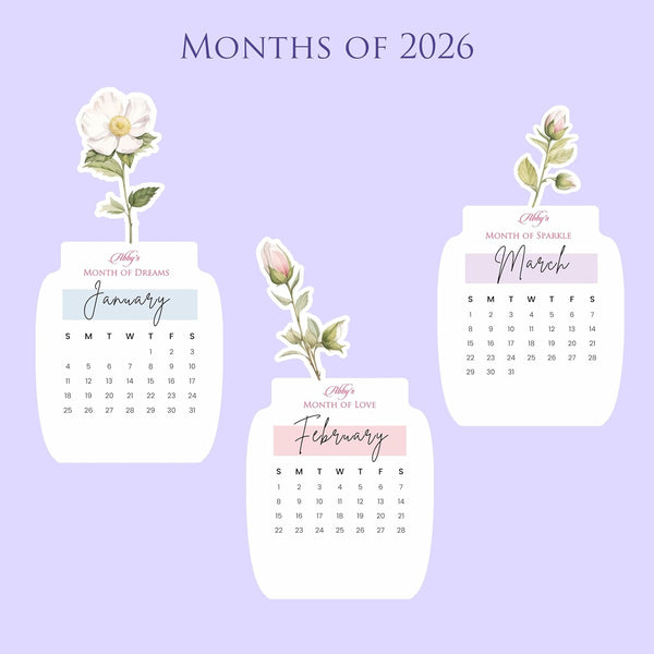 Personalised 2026 Desk Calendar - Floral Vase with Wooden Stand - Chatterbox Labels - 