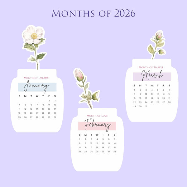 Personalised 2026 Desk Calendar - Floral Vase with Wooden Stand - Chatterbox Labels - 