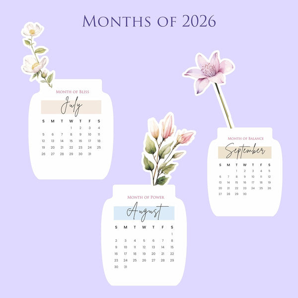 Personalised 2026 Desk Calendar - Floral Vase with Wooden Stand - Chatterbox Labels - 