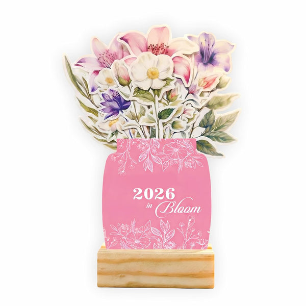Personalised 2026 Desk Calendar - Floral Vase with Wooden Stand - Chatterbox Labels - 