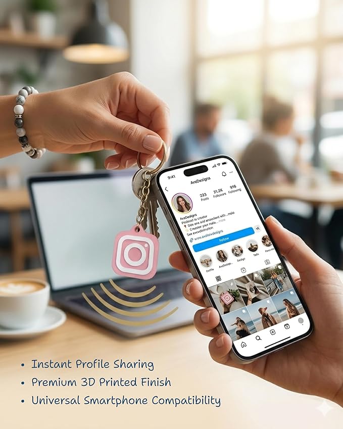 Custom 3D Printed NFC Instagram Keychain