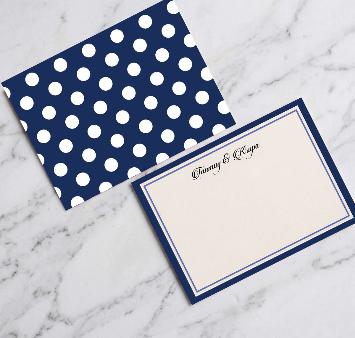 Personalised Note Cards With Envelopes - Classic Navy Polka - Chatterbox Labels - Notecards