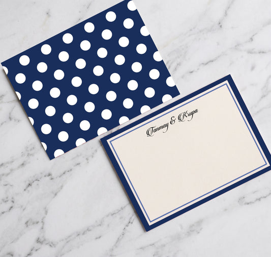 Personalised Note Cards With Envelopes - Classic Navy Polka - Chatterbox Labels - Notecards