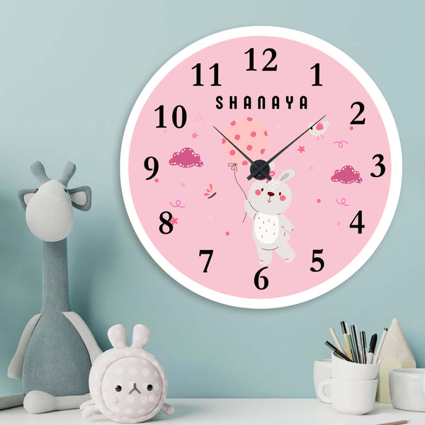 Personalised Wall Clock - Bunnys Pink Hour Chatterbox Labels