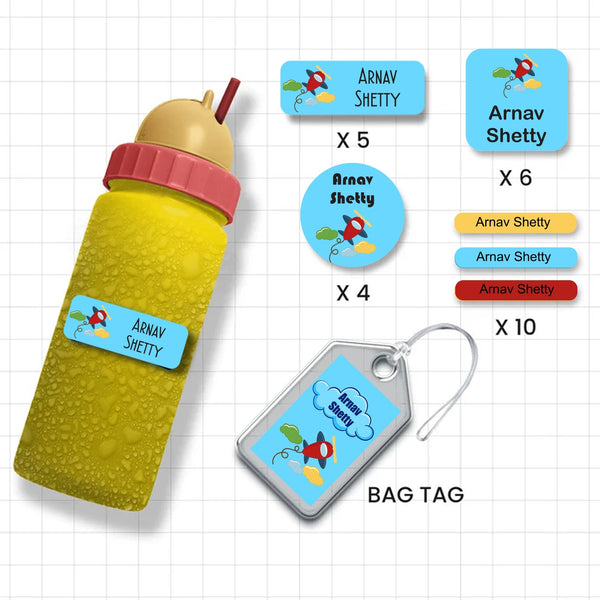 Assorted Shapes Waterproof Labels - Airplane Theme - Chatterbox Labels - Personalised Waterproof Stickers - Opaque
