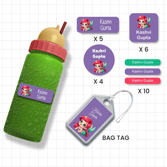 Assorted Shapes Waterproof Labels - Ariel Theme - Chatterbox Labels-Personalised Waterproof Stickers - Opaque