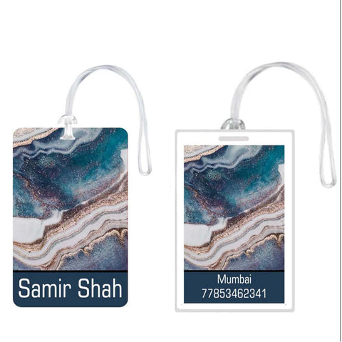 Personalized Luggage Tags - Blue Marble Design - Set of 5 Chatterbox Labels