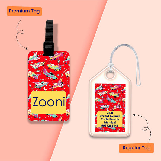 Personalized Bag Tags for Kids - Set of 5 - Airplane Design - Chatterbox Labels - Bag Tags