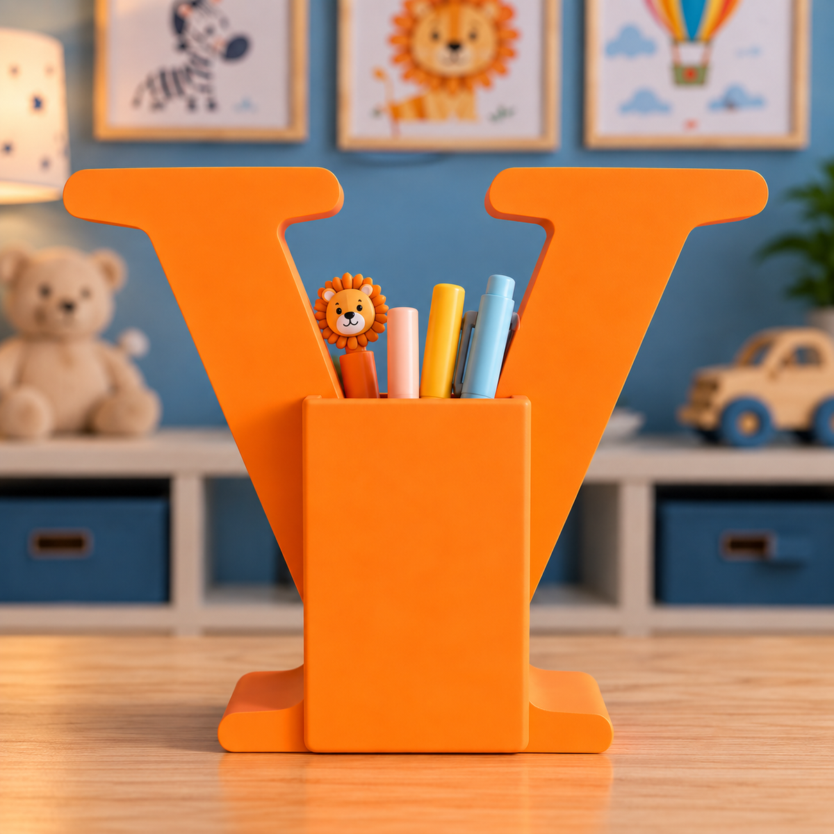 Personalised Name Stand & Pen Holder Animals Theme